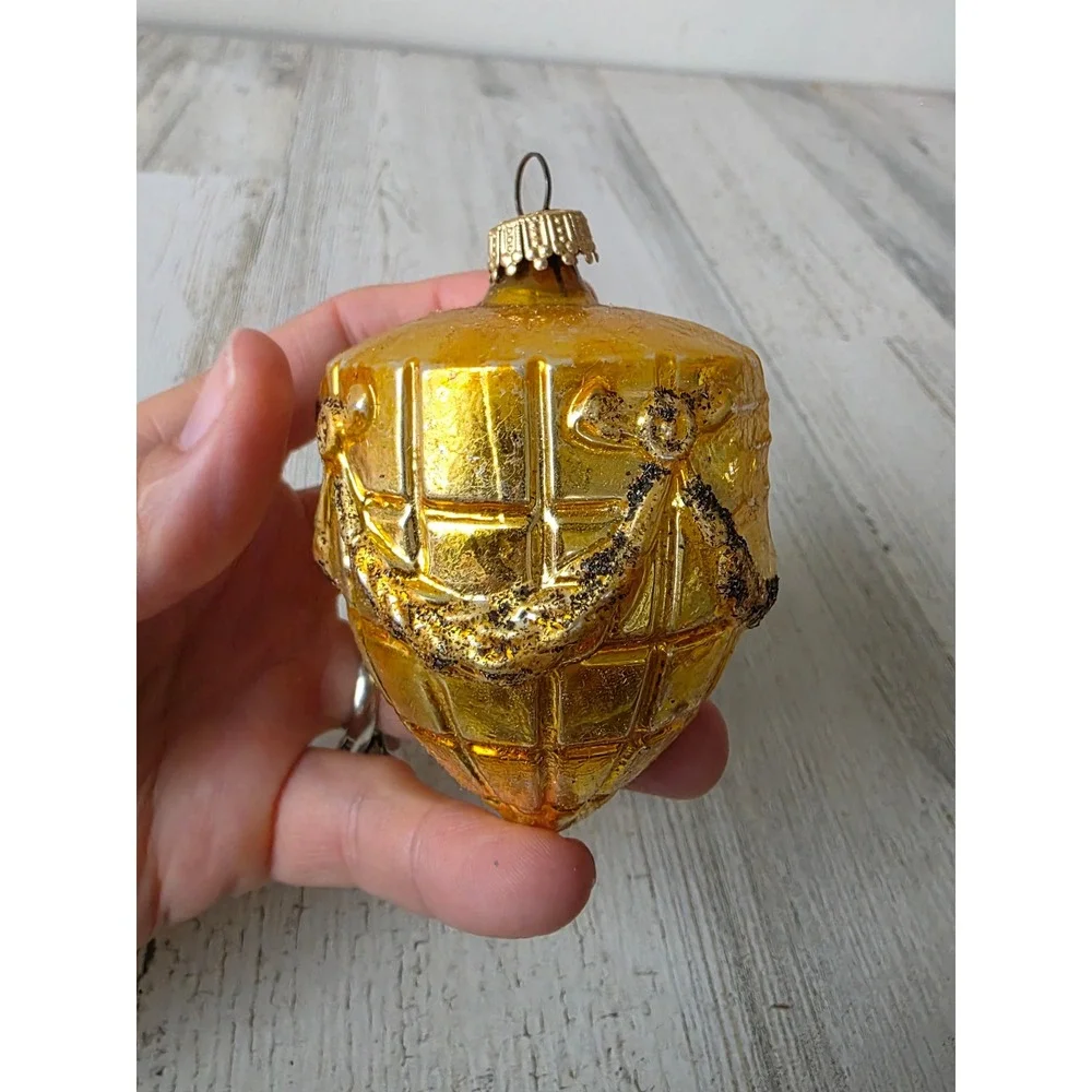Antique west Germany ribbon bow yellow Glass Mercury ornament vintage Xmas tree